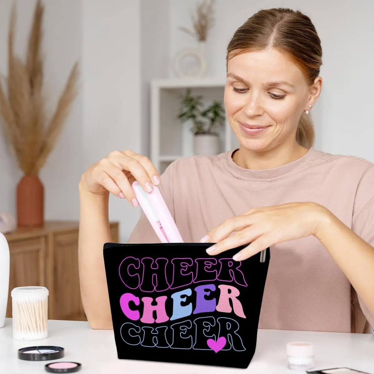 Cheer Makeup Bag, Cheerleaders Gifts Cosmetic Bags, Cheer Gifts For Team Party Favors, Travel Pouch For Teen Girls Women, Teammates Accessories
