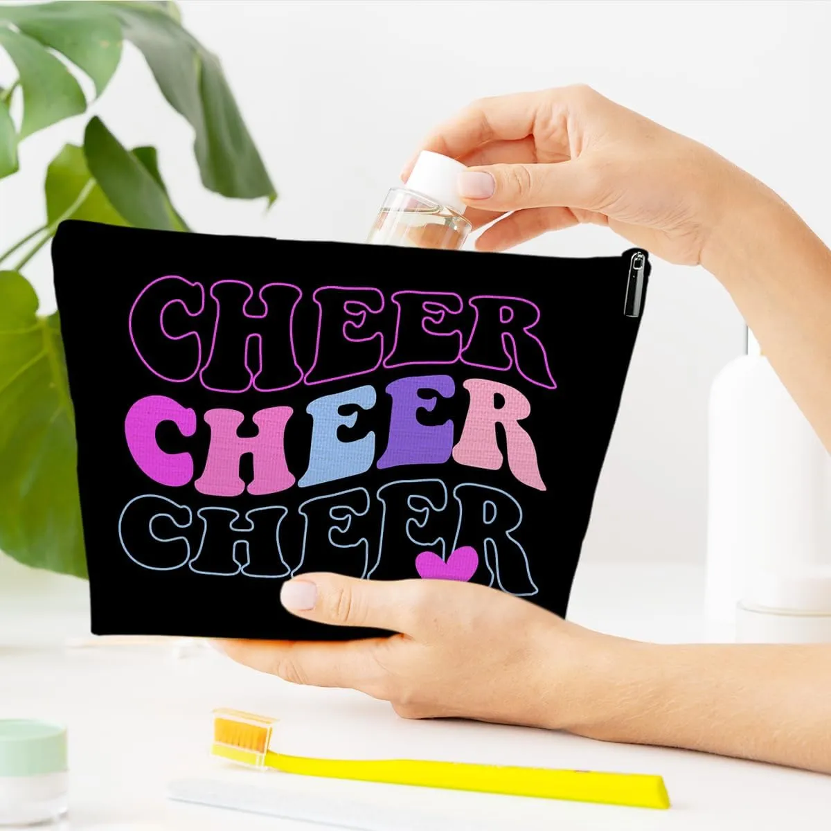 Cheer Makeup Bag, Cheerleaders Gifts Cosmetic Bags, Cheer Gifts For Team Party Favors, Travel Pouch For Teen Girls Women, Teammates Accessories
