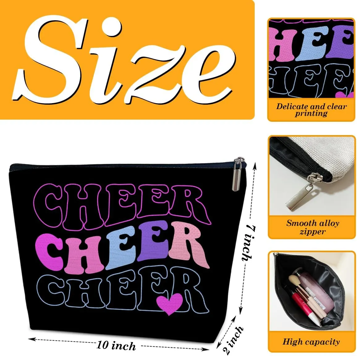 Cheer Makeup Bag, Cheerleaders Gifts Cosmetic Bags, Cheer Gifts For Team Party Favors, Travel Pouch For Teen Girls Women, Teammates Accessories