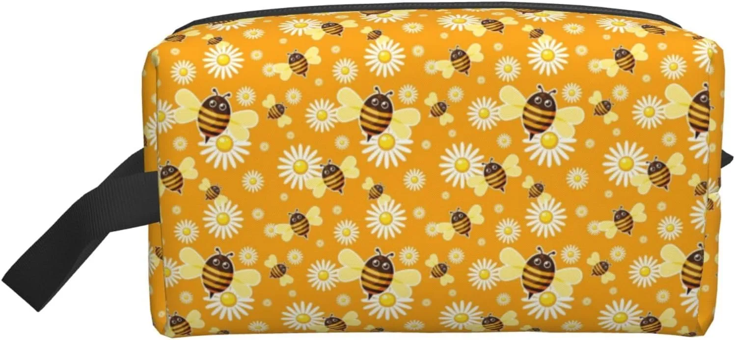 Cheerful Bees Travel Toiletry Bag for Men Women Waterproof Hanging Dopp Kit Wash Bags Lightweight Shaving Bag Portable Cosmetic Makeup Bag with Handle for Shower Toiletries Accessories