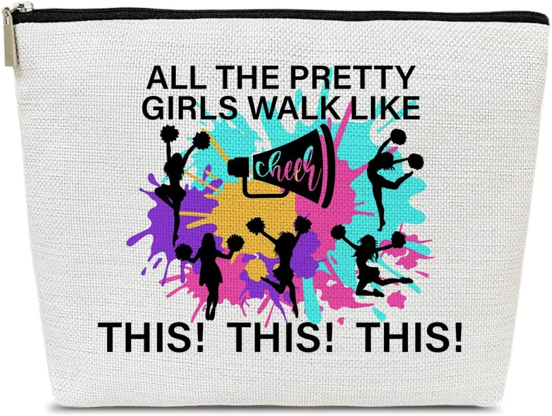 Cheerleading Gifts Makeup Bag, Gifts For Women Cheerleaders Teammate, Bag Stuff, Portable Travel Pouch, All The Pretty Girls Walk Like Cheer This This