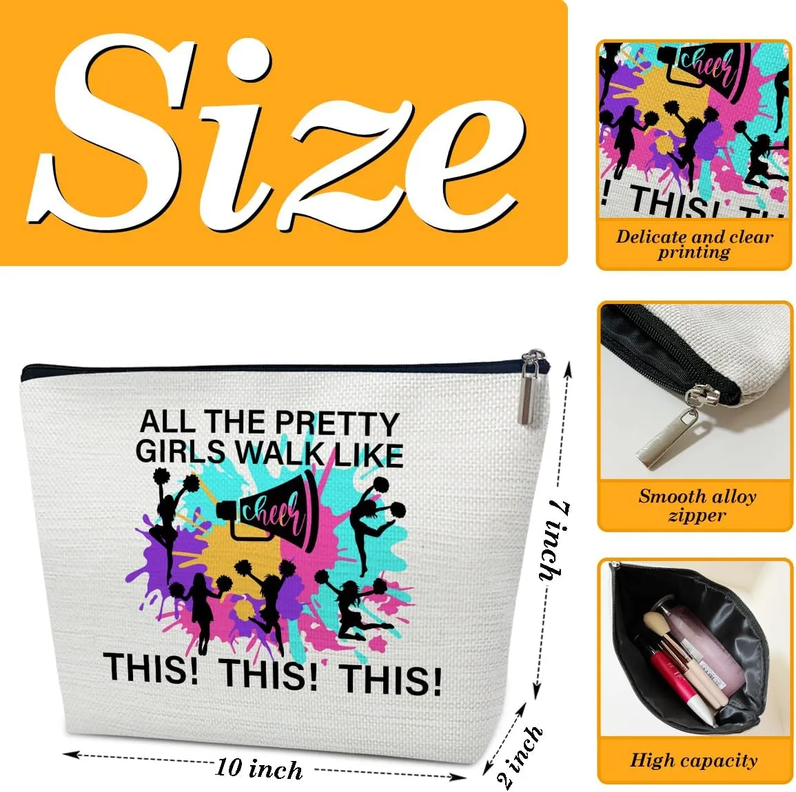 Cheerleading Gifts Makeup Bag, Gifts For Women Cheerleaders Teammate, Bag Stuff, Portable Travel Pouch, All The Pretty Girls Walk Like Cheer This This