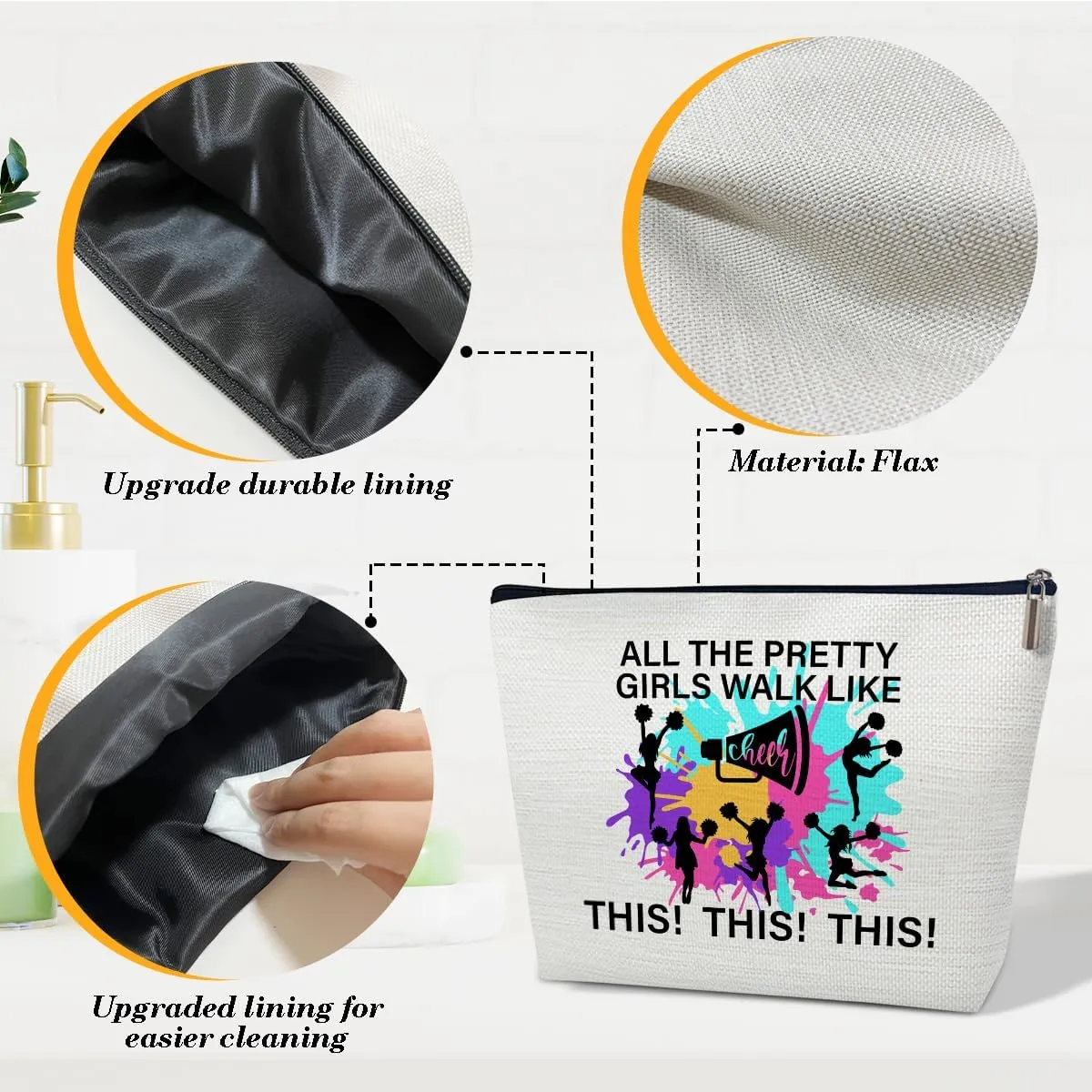 Cheerleading Gifts Makeup Bag, Gifts For Women Cheerleaders Teammate, Bag Stuff, Portable Travel Pouch, All The Pretty Girls Walk Like Cheer This This
