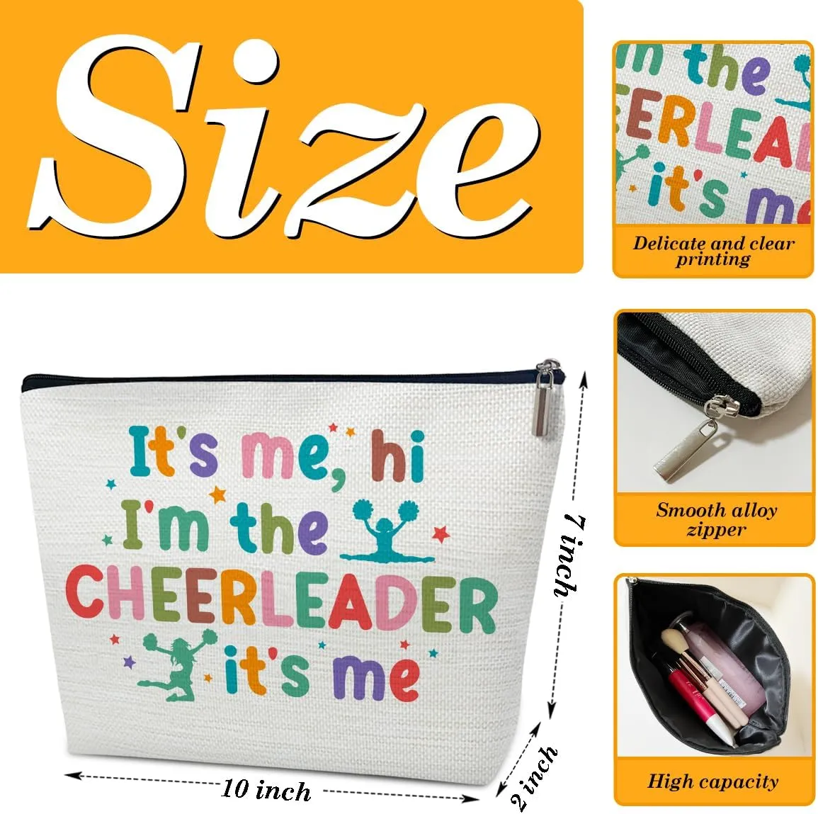 Cheerleading Gifts Makeup Bag, Gifts For Women Teammate Female Friend, Cheer Stuff, Portable Travel Cosmetic Bag, It'S Me Hi I'M The Cheerleader