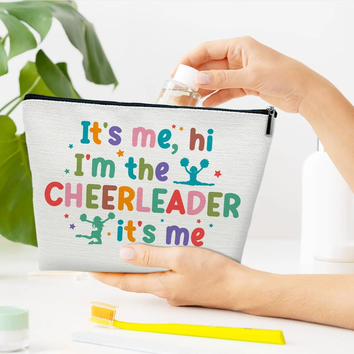 Cheerleading Gifts Makeup Bag, Gifts For Women Teammate Female Friend, Cheer Stuff, Portable Travel Cosmetic Bag, It'S Me Hi I'M The Cheerleader