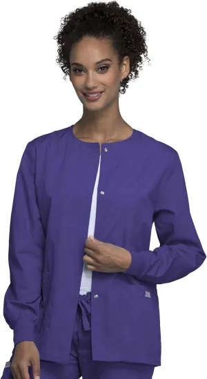 Cherokee scrubs jacket for women, Snap Front Warm-Up Jacket with 3 Pockets and Easy Care - 4350