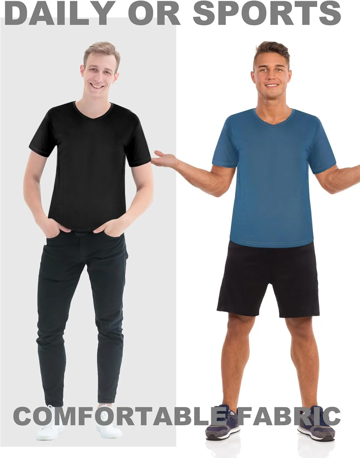 Chuarry 10 Pack Men's V Neck T Shirt Short Sleeve Bulk Soft Solid Tees Basic Quick Dry Slim Fit Undershirts for Men