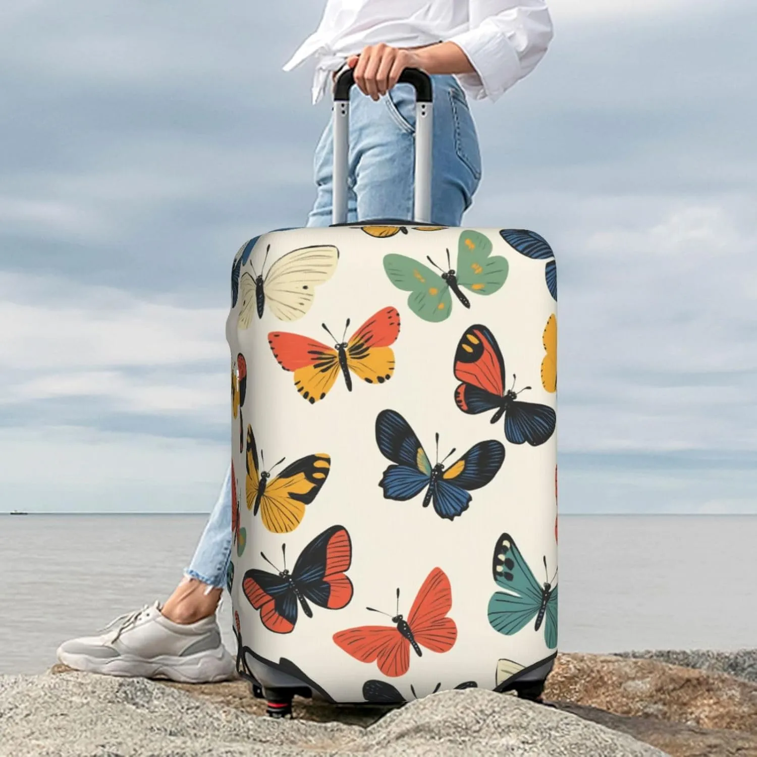 Colorful Butterflies Retro Luggage Cover Suitcase Cover Protector Travel Suitcase Cover