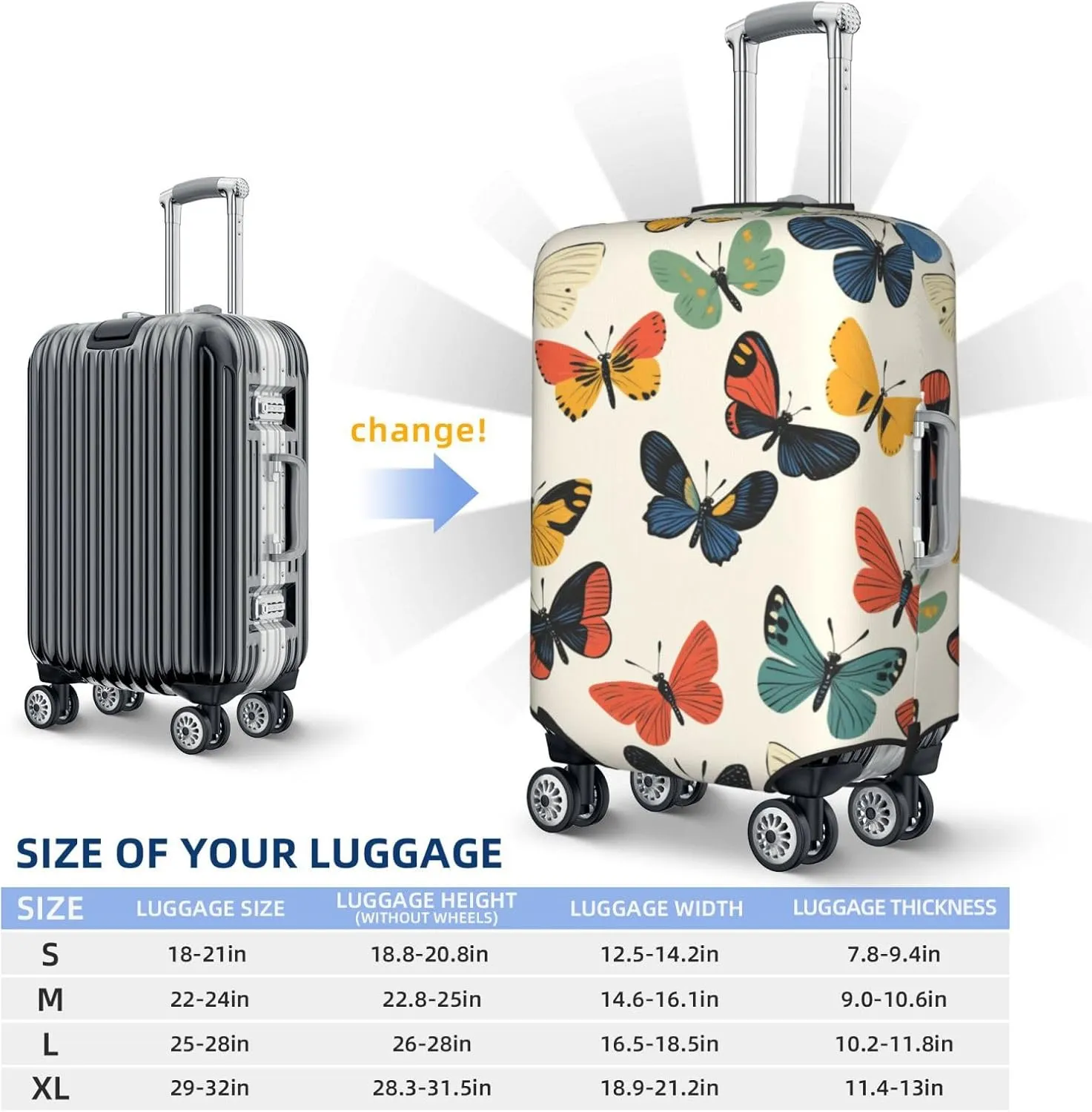 Colorful Butterflies Retro Luggage Cover Suitcase Cover Protector Travel Suitcase Cover