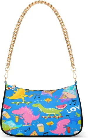 Colorful Cartoon Dinosaurs Blue Mini Handbag, Trendy Bag