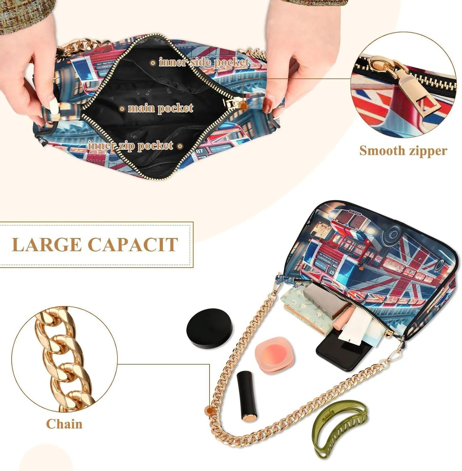 Colorful Leaf Shoulder Bag with Zipper, Crossbody Bags for Women Trendy
