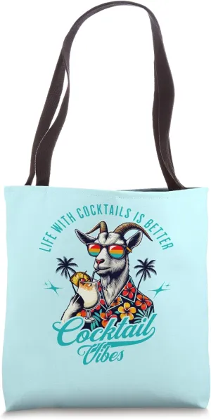 Cool goat with glasses, Hawaii garment, cocktail vibes Tote Bag