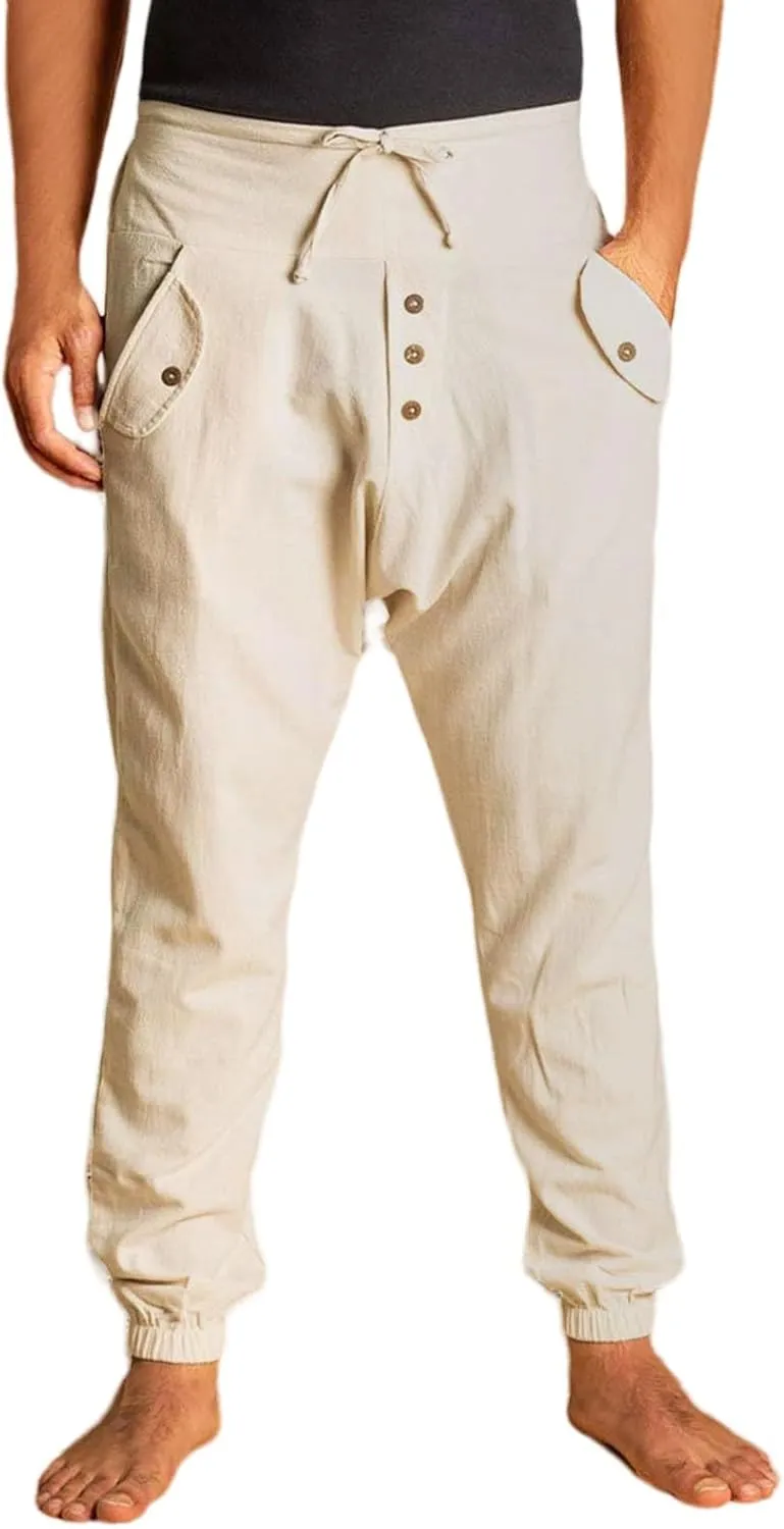 Cotton Linen Pants for Men High Rise Stretch Pants Loose Fit Simple Trousers Casual Trousers with Button Decoration