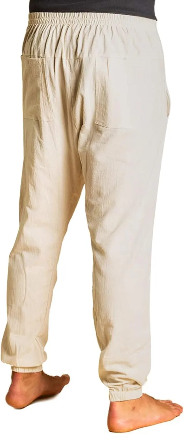Cotton Linen Pants for Men High Rise Stretch Pants Loose Fit Simple Trousers Casual Trousers with Button Decoration
