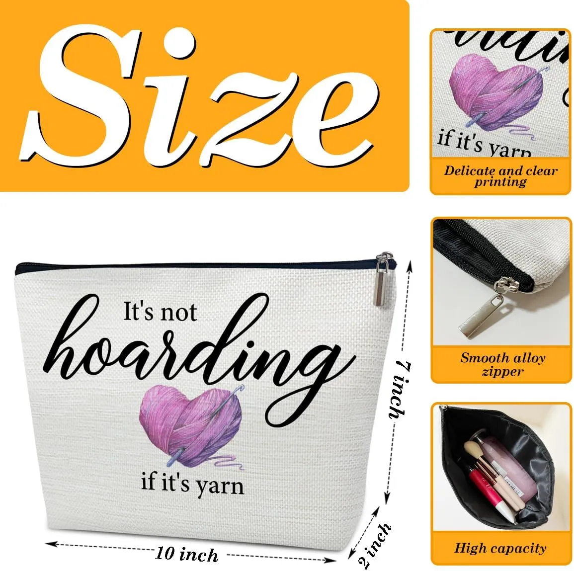 Crochet Gifts Makeup Bag, Knitting Gifts for Lovers Crocheters Knitters Women, It's not Hoarding If It's Yarn Cosmetic Bag for Purse