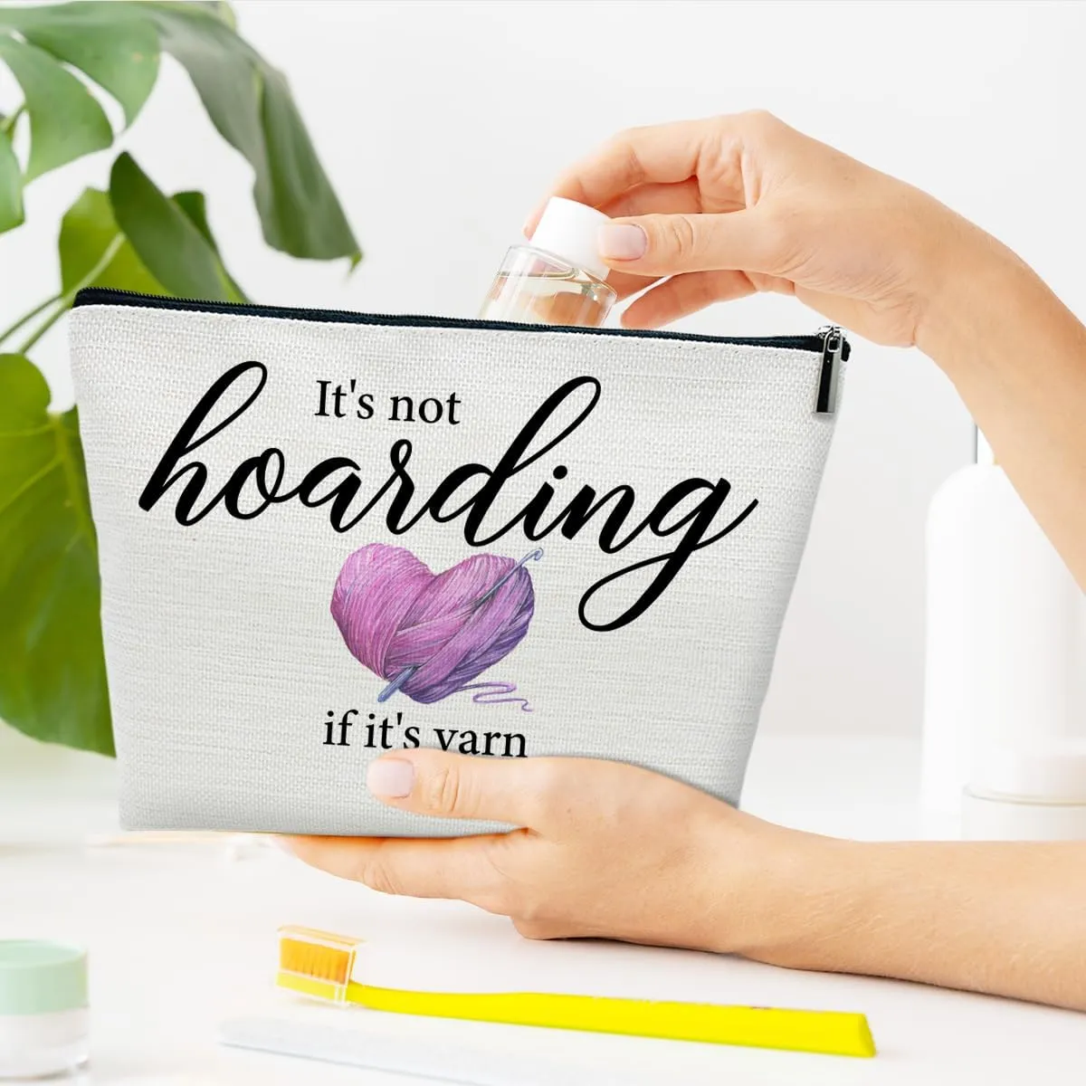 Crochet Gifts Makeup Bag, Knitting Gifts for Lovers Crocheters Knitters Women, It's not Hoarding If It's Yarn Cosmetic Bag for Purse