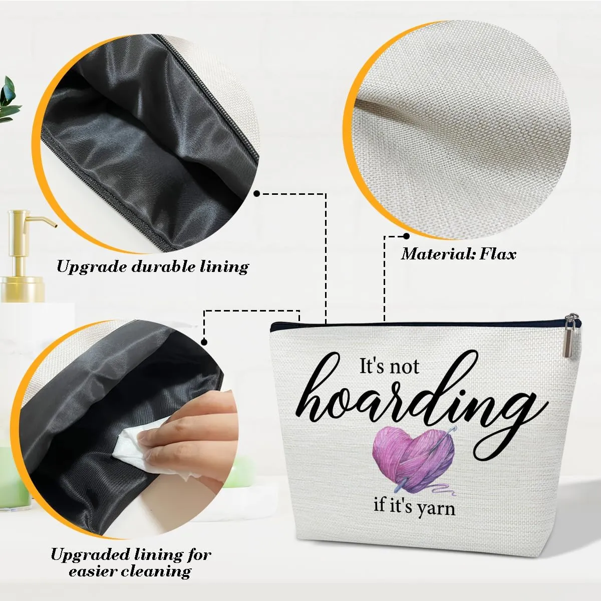 Crochet Gifts Makeup Bag, Knitting Gifts for Lovers Crocheters Knitters Women, It's not Hoarding If It's Yarn Cosmetic Bag for Purse