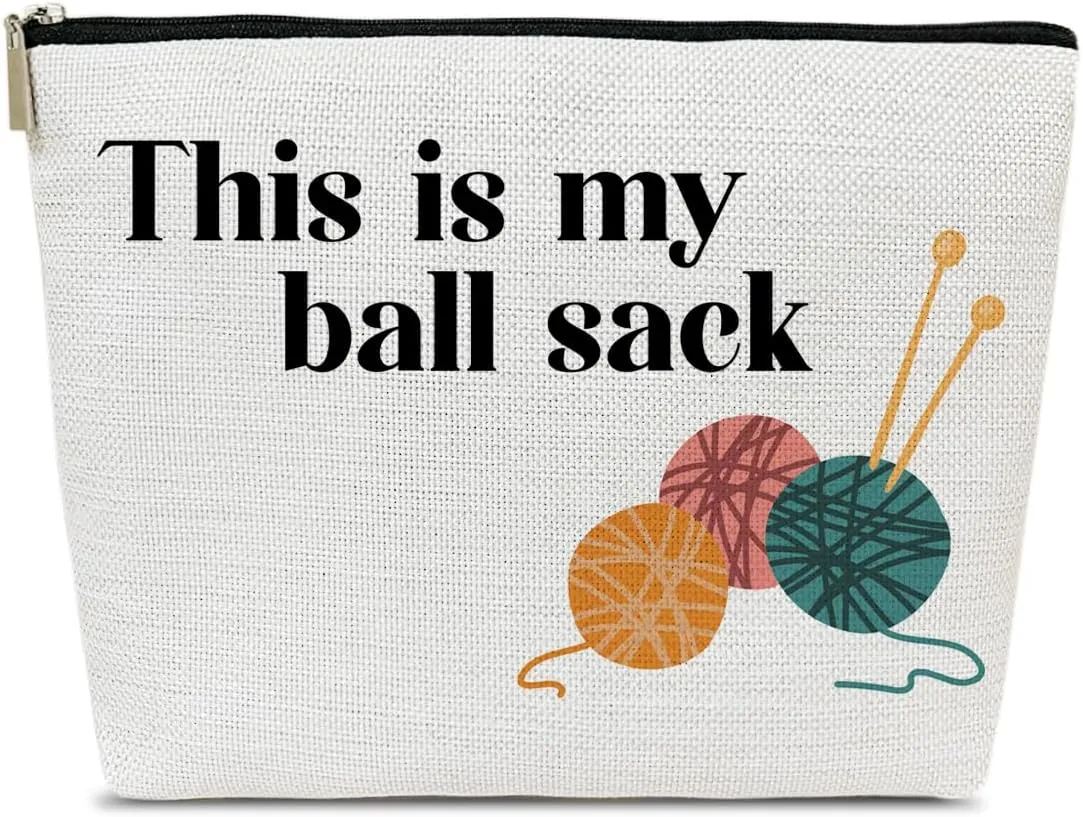 Crochet Makeup Bag for Women, Knitting Gifts for Crochet Lovers Knitters, This is My Ball Sack Cosmetic Bag for Purse, Handmade Gifts