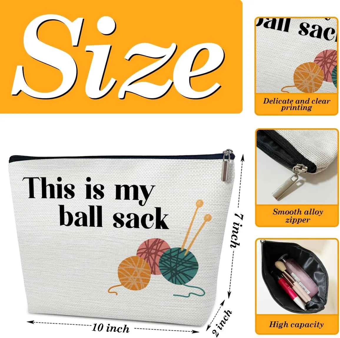 Crochet Makeup Bag for Women, Knitting Gifts for Crochet Lovers Knitters, This is My Ball Sack Cosmetic Bag for Purse, Handmade Gifts