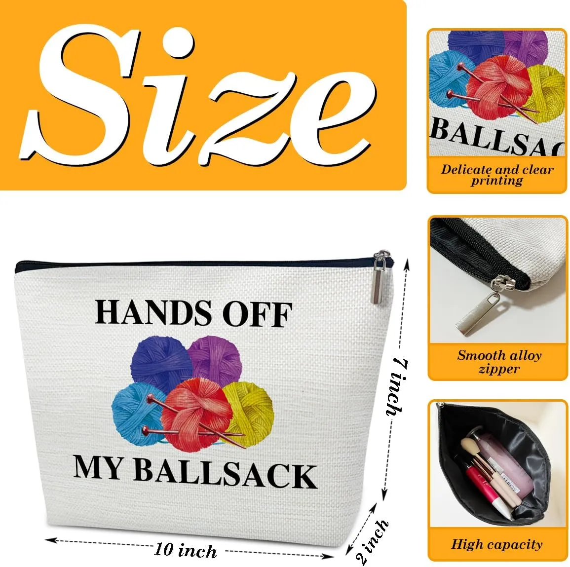 Crocheting Makeup Bag, Gifts for Lovers Crocheters Knitters, Knitting Gifts for Women, Hands Off My Ball Sack Cosmetic Bag for Purse