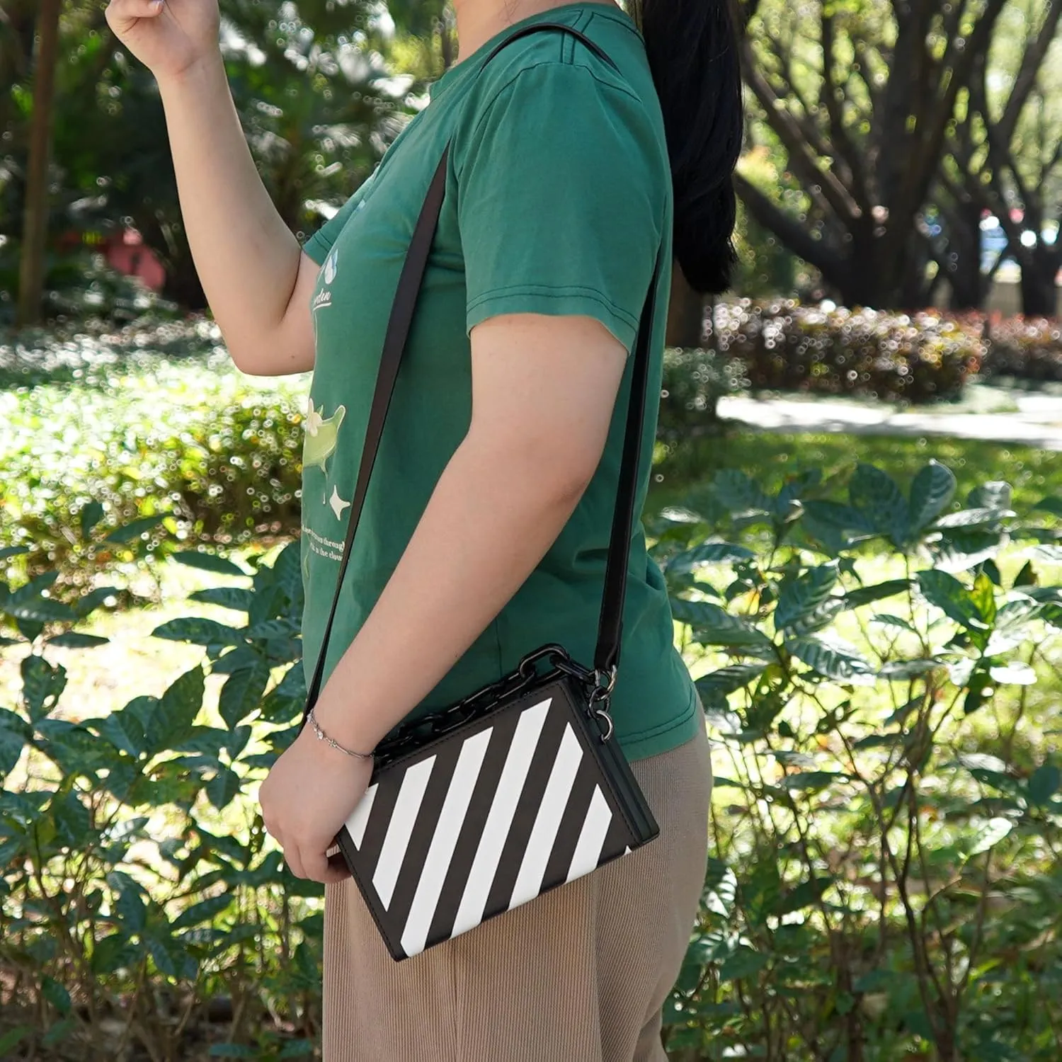 Crossbody Bag Unisex, Black and White Leather Shoulder Bag, Minimalist Punk Handbag