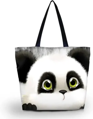 Cute Panda Tote Bag Large Women Casual Shoulder Bag Handbag, Reusable Portable Storage Handbags Convenient Shoppers Tote Beach Shopping Bag