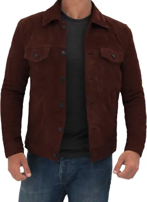 Decrum Leather Suede Jacket Men  Real Lambskin Vintage Style Suede Trucker Jacket Men