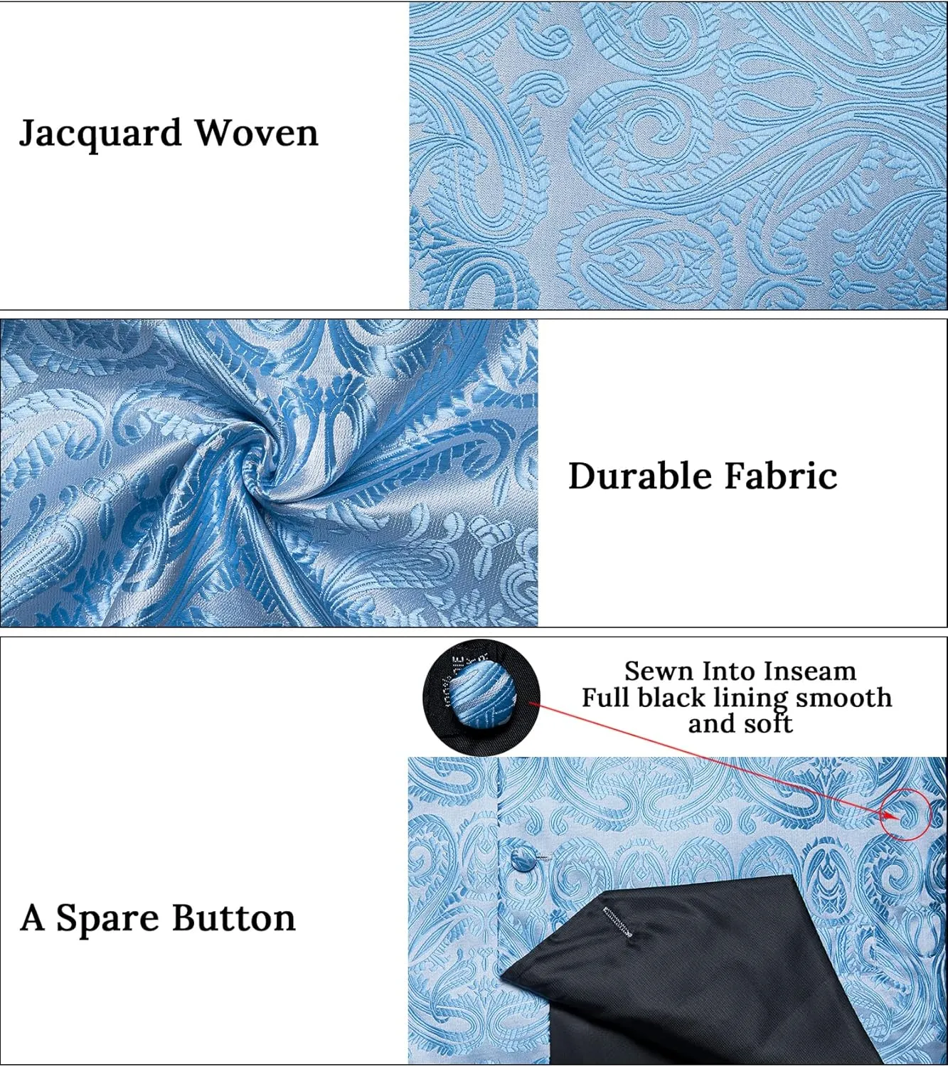 DiBanGu Mens Vest and Tie Set Formal Paisley Waistcoat and Necktie Pocket Square Cufflinks Silk Suit Vest for Tuxedo Wedding