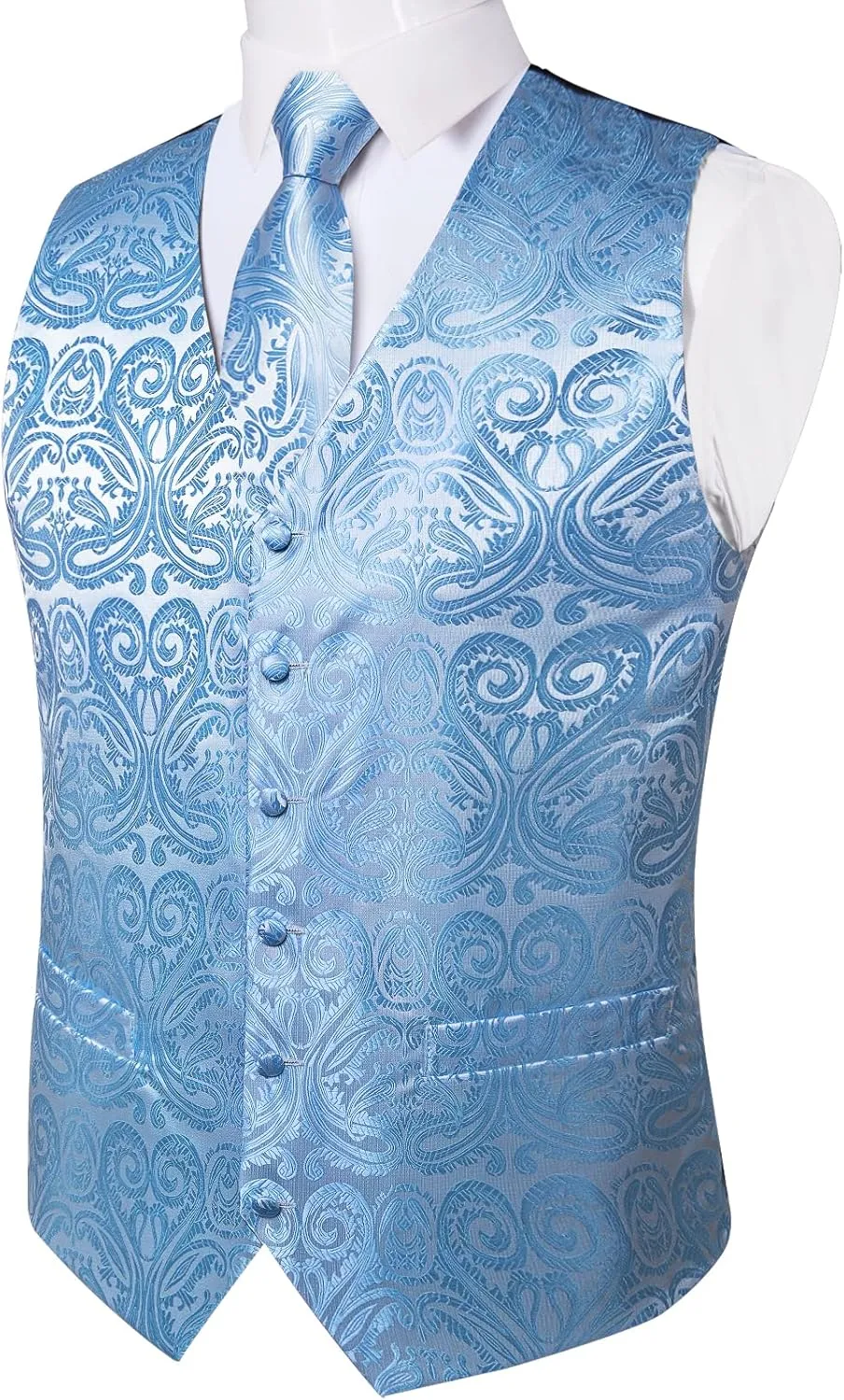 DiBanGu Mens Vest and Tie Set Formal Paisley Waistcoat and Necktie Pocket Square Cufflinks Silk Suit Vest for Tuxedo Wedding