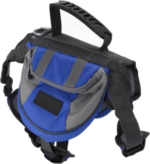 Dog Harness Saddlebag, Easy To Wear Portable Durable Dog Backpack Saddle Bag Reflective Stripe for Travel (Blue)