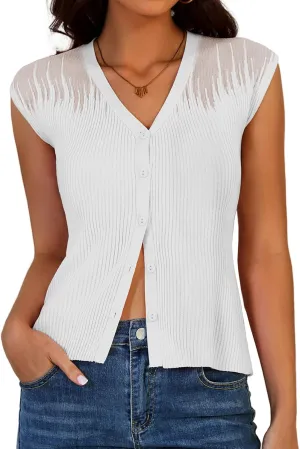 DRESSTELLS Summer Vest Tops for Women 2025 Sweater Vests Button Up Tank Top Y2K Caual Business Knit Shirts