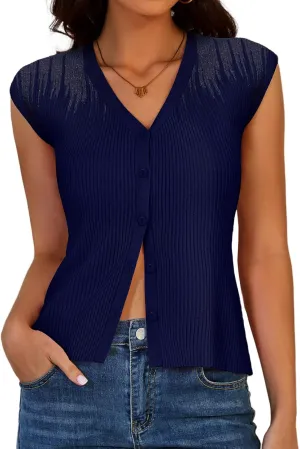 DRESSTELLS Summer Vest Tops for Women 2025 Sweater Vests Button Up Tank Top Y2K Caual Business Knit Shirts