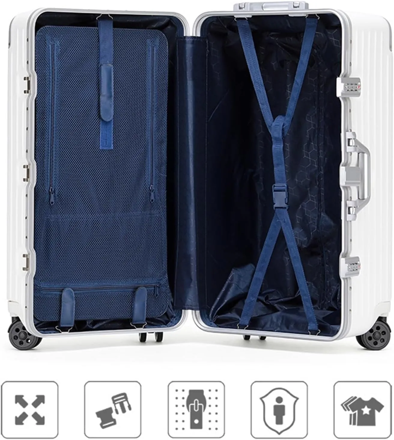Durable Hard Shell Travel Suitcase with Aluminum Frame | Wide Handle & Spinner Wheels for Easy Mobility(Silver,24inch)