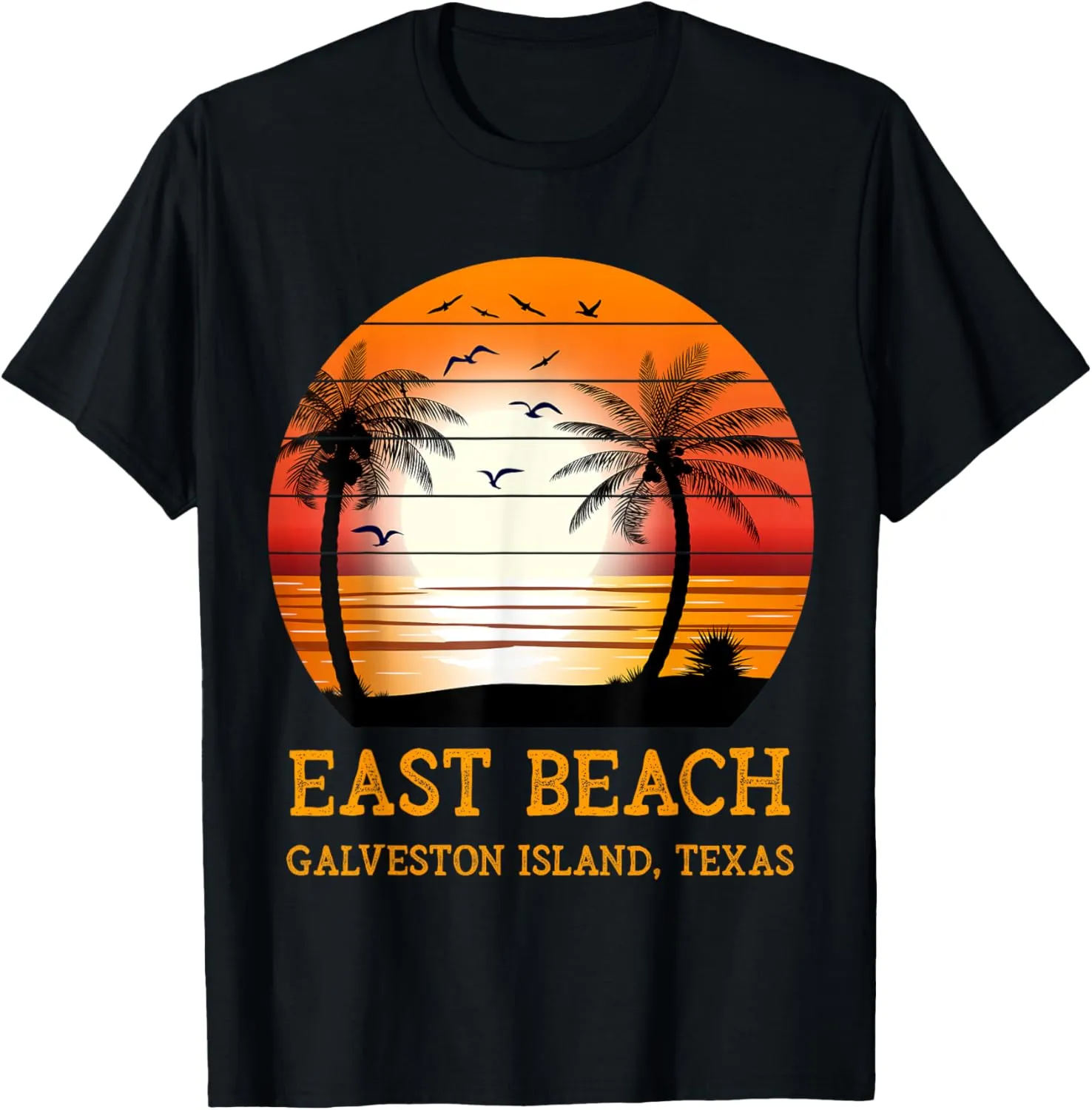 East Beach Galveston Island Texas Vintage Sunset Retro Sun T-Shirt