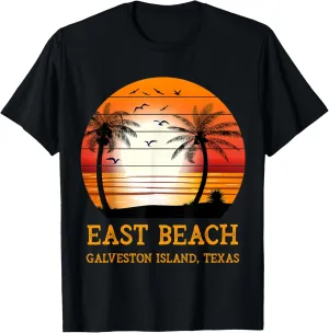 East Beach Galveston Island Texas Vintage Sunset Retro Sun T-Shirt