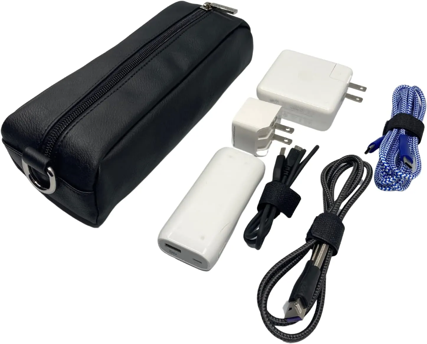 Electronics Organizer Case - Durable Vegan Leather - Reliable Travel Storage - Easy to Pack (Black)