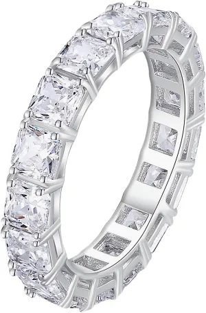 ENDLESSNESS & ETERNITY 14K White Gold Full Eternity Baguette Round Wedding Band Ring Cubic Zirconia Engagement Statement Ring