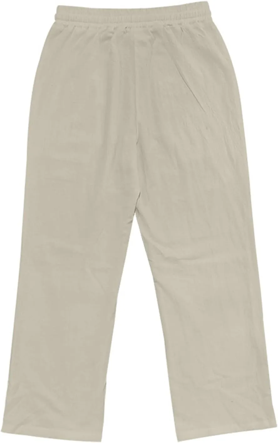 evzosrz Mens Cotton Linen Pants Casual Straight Trendy Print Baggy Sweatpants Loose Fit High Waist Summer Beach Jogger Slacks