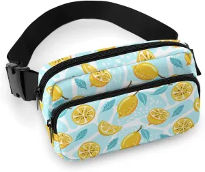 Fanny Pack for Women Men Fresh Lemons Summer Belt Bag Blue White Pattern Waist Pack Bum Bag for Running Cycling Hiking Travel Workout with Adjustable Strap