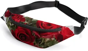 Fanny Pack for Women Men Fresh Red Roses Waist Pack Everywhere Belt Bag Sports Waist Bag with Adjustable Strap Fashion Hip Bum Bag for Traveling Running Workout