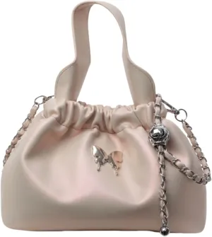 Fashionable Chain Drawstring Crossbody Bucket Bag, PU Material,7.9x3.5x5.5 Inches, Versatile for Work Beach Travel