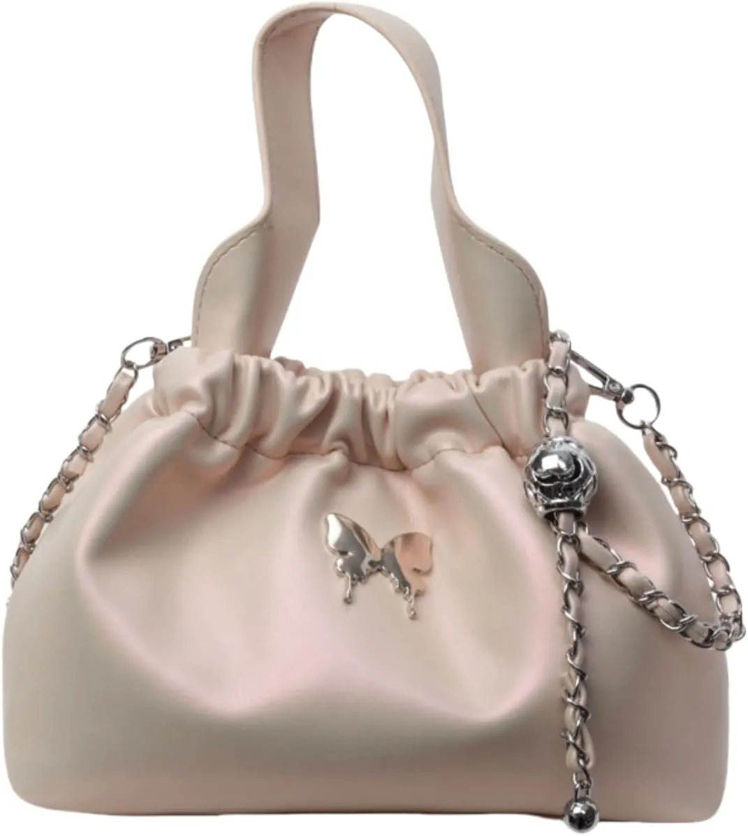 Fashionable Chain Drawstring Crossbody Bucket Bag, PU Material,7.9x3.5x5.5 Inches, Versatile for Work Beach Travel