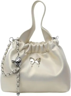 Fashionable Chain Drawstring Crossbody Bucket Bag, PU Material,7.9x3.5x5.5 Inches, Versatile for Work Beach Travel