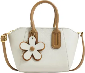 Fashionable Women's Bucket Bag - Versatile Handbag with Adjustable Strap & Flower Charm,Zippered Closure