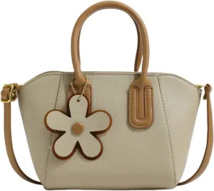 Fashionable Women's Bucket Bag - Versatile Handbag with Adjustable Strap & Flower Charm,Zippered Closure