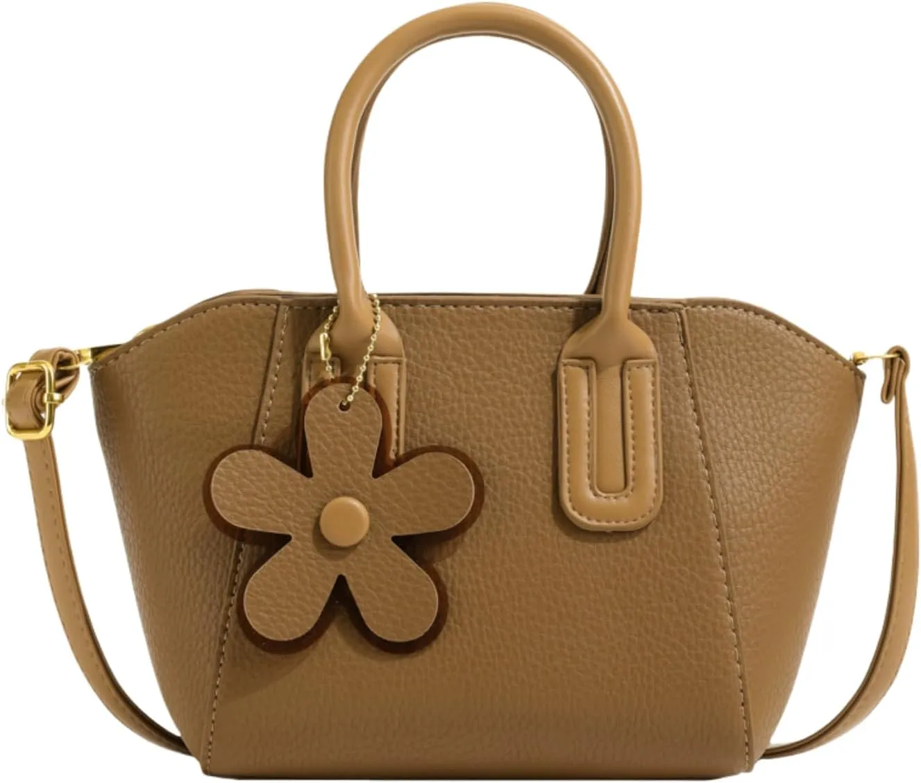 Fashionable Women's Bucket Bag - Versatile Handbag with Adjustable Strap & Flower Charm,Zippered Closure