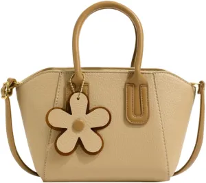 Fashionable Women's Bucket Bag - Versatile Handbag with Adjustable Strap & Flower Charm,Zippered Closure