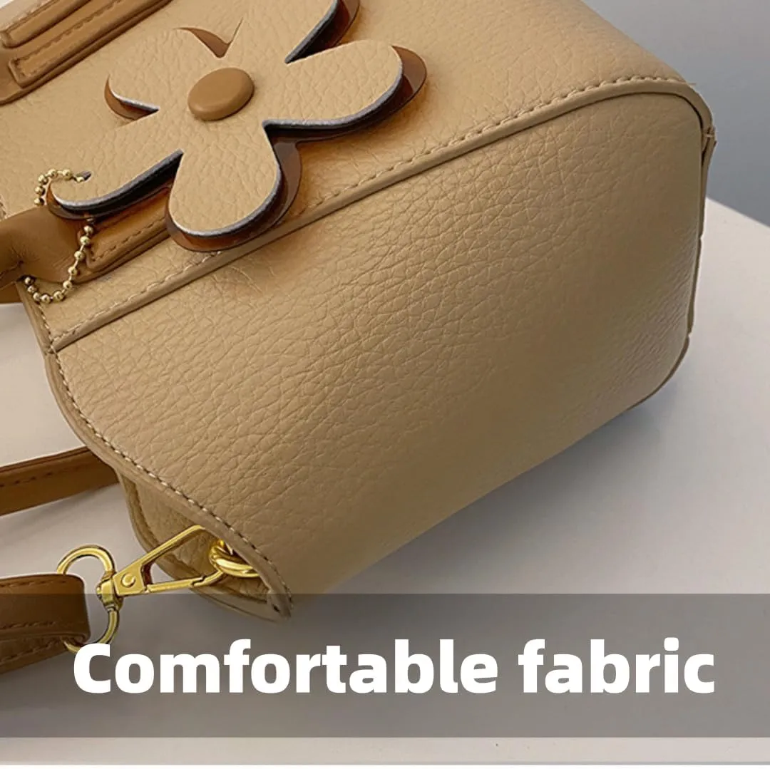 Fashionable Women's Bucket Bag - Versatile Handbag with Adjustable Strap & Flower Charm,Zippered Closure
