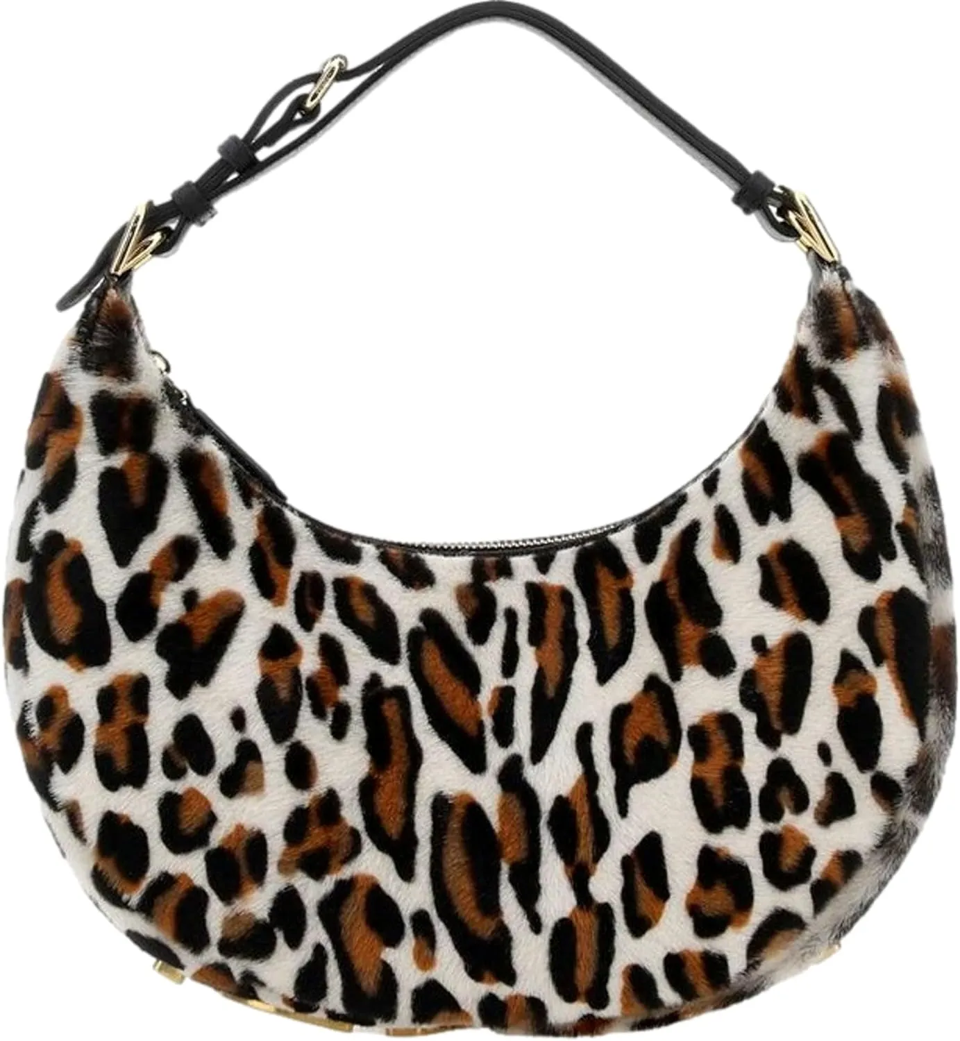 FENDI Fendigraphy Women's Leopard Print Leather and Fur Handbag Hobo