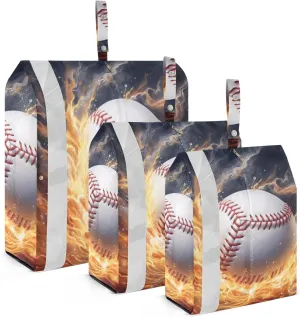 Fire Baseball Packing Cubes Set of 3, Lightweight Travel Luggage Organizers Foldable Bags for Easy Packing and Organization